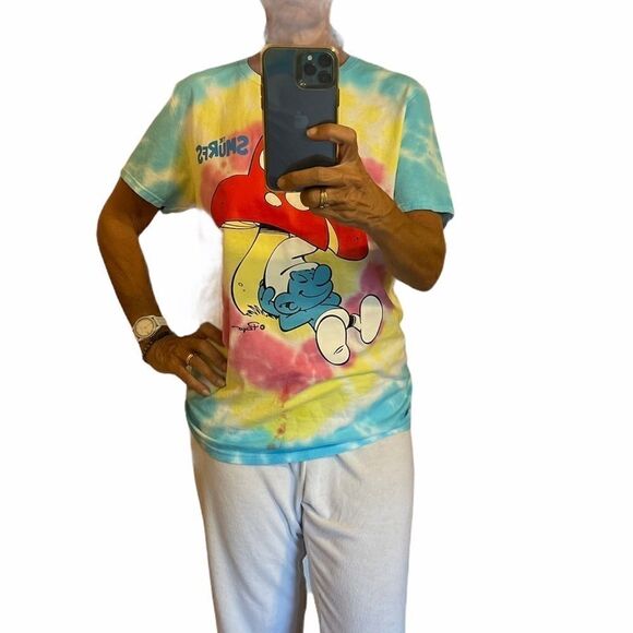 THE SMURFS Tie Dye Peyo Short Sleeves Tee Top.Size M - Picture 3 of 8